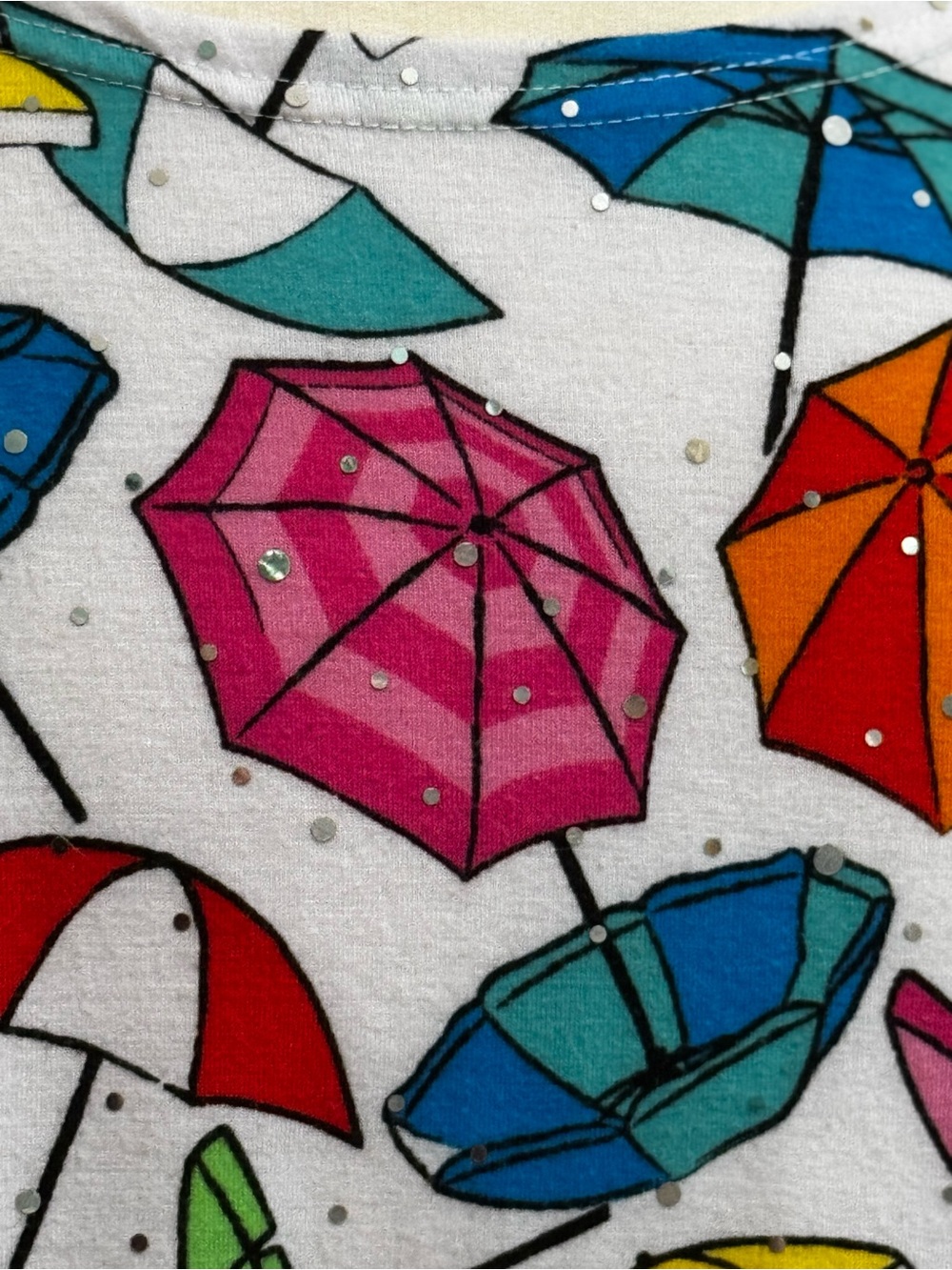 Rebecca Malone Sparkly White Tee with Multicolor Umbrella Print - Picture 4 of 6